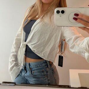 White Tie-Front Blouse